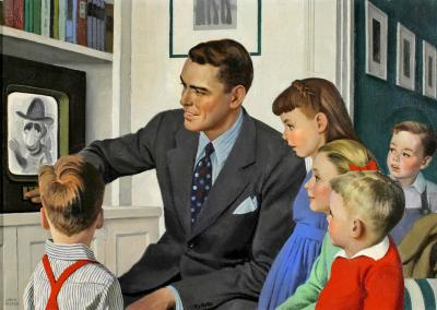 John Philip Falter Father and Children in Front of TV