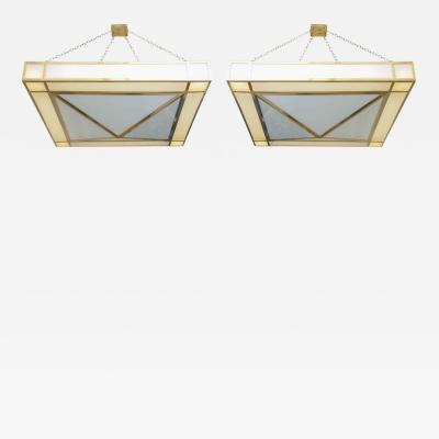 John Phillip Phillip Johnson American Modern White Glass and Brass Geometric Chandeliers