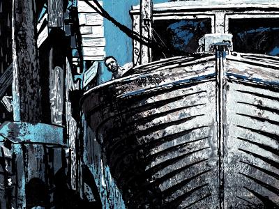 John R McDermott Pulp Magazine Marine Combat Scene Shoot Out in Blue Noir