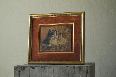 John Remmers Two Kittens in a Basket Oil on Panel Early 20th Century