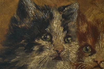 John Remmers Two Kittens in a Basket Oil on Panel Early 20th Century