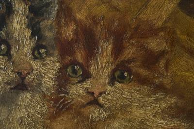 John Remmers Two Kittens in a Basket Oil on Panel Early 20th Century