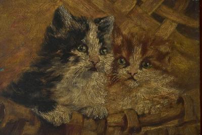 John Remmers Two Kittens in a Basket Oil on Panel Early 20th Century