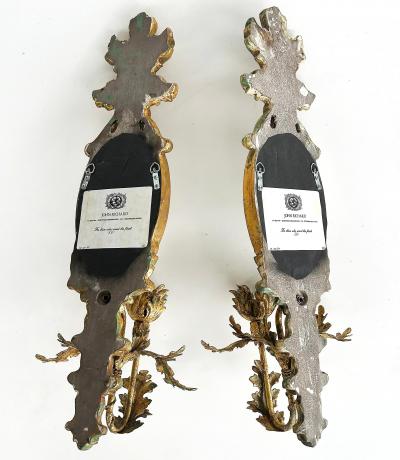 John Richard John Richard Giltwood Gilt Metal Mirrored Candle Sconces Not Electrified Pair