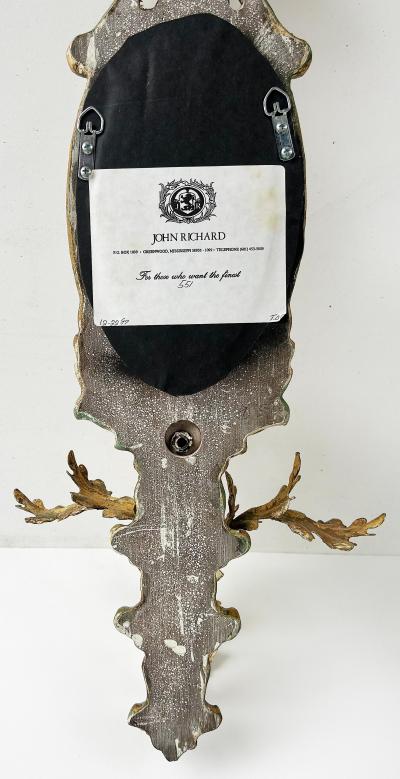 John Richard John Richard Giltwood Gilt Metal Mirrored Candle Sconces Not Electrified Pair