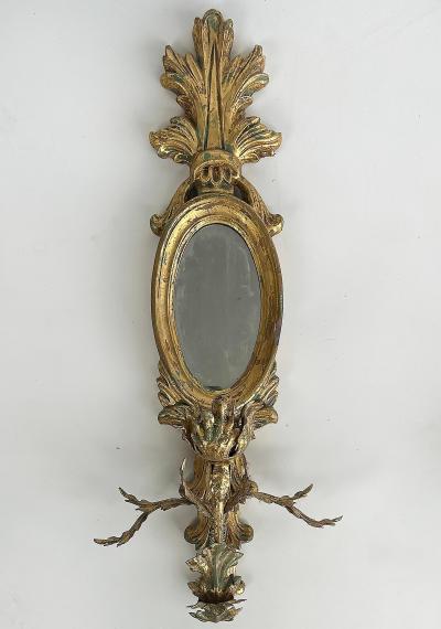 John Richard John Richard Giltwood Gilt Metal Mirrored Candle Sconces Not Electrified Pair