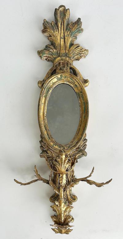 John Richard John Richard Giltwood Gilt Metal Mirrored Candle Sconces Not Electrified Pair