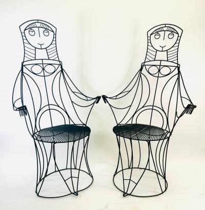 John Risley John Risley Nun Sculptural Iron Welded Chair Pair Circa 1960s