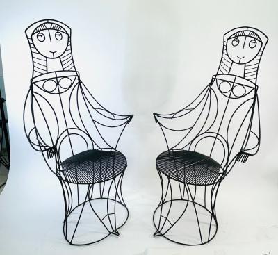 John Risley John Risley Nun Sculptural Iron Welded Chair Pair Circa 1960s