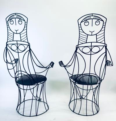 John Risley John Risley Nun Sculptural Iron Welded Chair Pair Circa 1960s