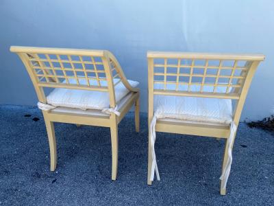 John Saladino John Saladino Lattice Wood Framed Sleigh Chairs Pair