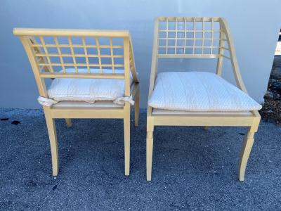 John Saladino John Saladino Lattice Wood Framed Sleigh Chairs Pair