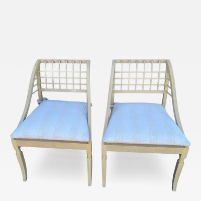 John Saladino John Saladino Lattice Wood Framed Sleigh Chairs Pair