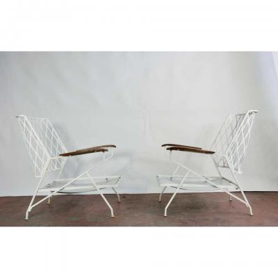 John Salterini 1950s Salterini Iron Lounge Chairs a Pair