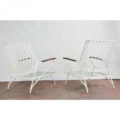 John Salterini 1950s Salterini Iron Lounge Chairs a Pair