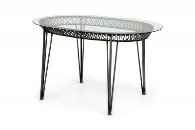 John Salterini American Mid Century Outdoor Iron Ribbon Oval Dining Tables