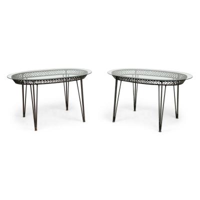 John Salterini American Mid Century Outdoor Iron Ribbon Oval Dining Tables