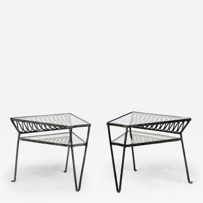 John Salterini John Salterini Wrought Iron and Glass Ribbon Design Wedge End Side Tables