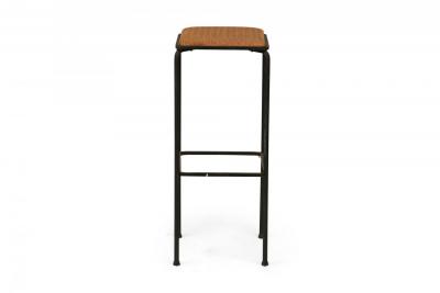 John Salterini Set of 4 Square Wrought Iron Frame Bar Stools manner of John Salterini 