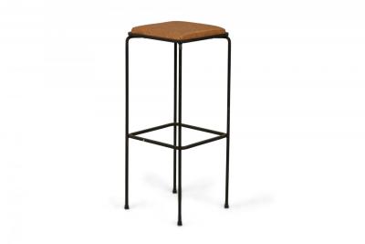 John Salterini Set of 4 Square Wrought Iron Frame Bar Stools manner of John Salterini 