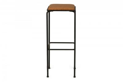 John Salterini Set of 4 Square Wrought Iron Frame Bar Stools manner of John Salterini 