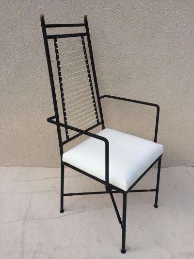John Salterini Set of Six Salterini High Back Iron Bronze Top White Cord Dining Chairs
