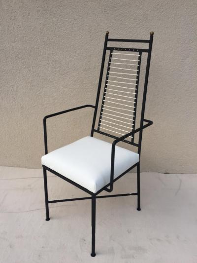 John Salterini Set of Six Salterini High Back Iron Bronze Top White Cord Dining Chairs