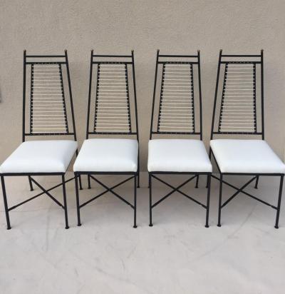 John Salterini Set of Six Salterini High Back Iron Bronze Top White Cord Dining Chairs