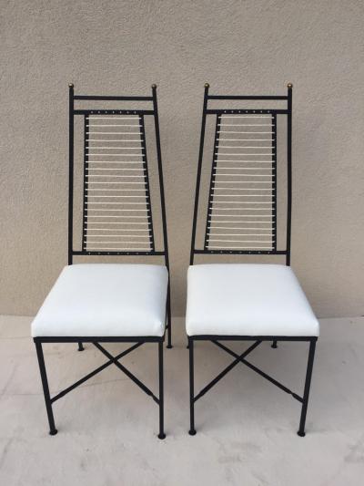 John Salterini Set of Six Salterini High Back Iron Bronze Top White Cord Dining Chairs