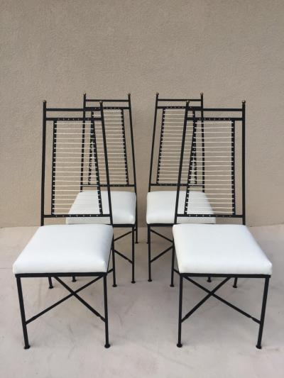 John Salterini Set of Six Salterini High Back Iron Bronze Top White Cord Dining Chairs