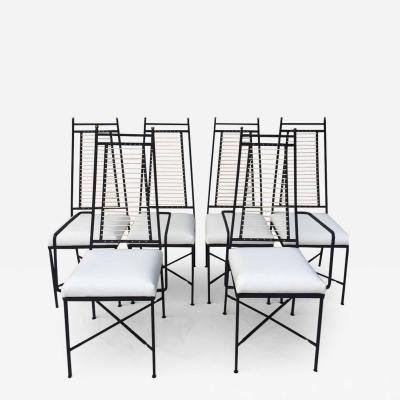 John Salterini Set of Six Salterini High Back Iron Bronze Top White Cord Dining Chairs