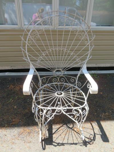 John Salterini Wonderful Salterini White Wrought Iron Peacock Back Rocking Chair