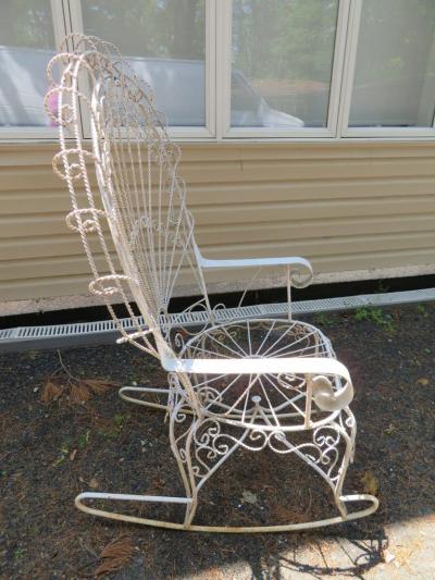 John Salterini Wonderful Salterini White Wrought Iron Peacock Back Rocking Chair