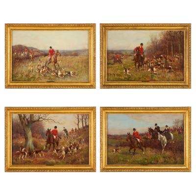 John Sanderson Wells Set of four antique English equestrian oil paintings by John Sanderson Wells