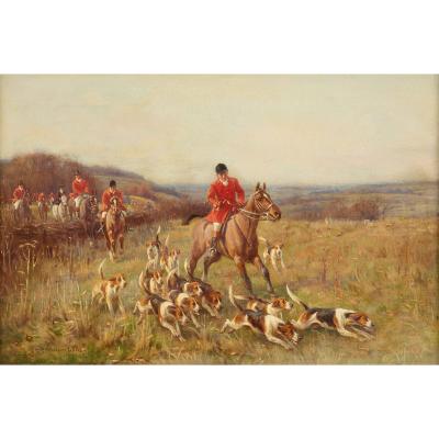 John Sanderson Wells Set of four antique English equestrian oil paintings by John Sanderson Wells