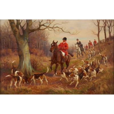 John Sanderson Wells Set of four antique English equestrian oil paintings by John Sanderson Wells