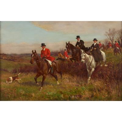 John Sanderson Wells Set of four antique English equestrian oil paintings by John Sanderson Wells