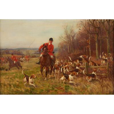 John Sanderson Wells Set of four antique English equestrian oil paintings by John Sanderson Wells