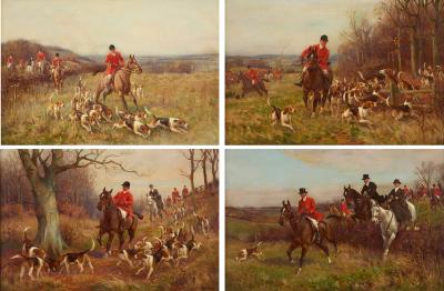 John Sanderson Wells Set of four antique English equestrian oil paintings by John Sanderson Wells