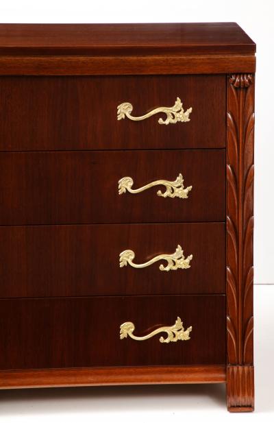 John Stuart 1940s John Stuart Large 4 Drawerv Mahogany Commodes With Gilt Brass Handles