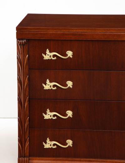 John Stuart 1940s John Stuart Large 4 Drawerv Mahogany Commodes With Gilt Brass Handles