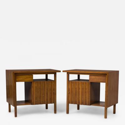 John Stuart American Mid Century Walnut Slat Front Right Cabinet Nightstands
