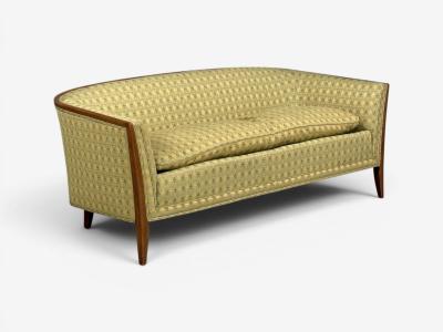 John Stuart Curved Settee Walnut Fabric USA 1950s