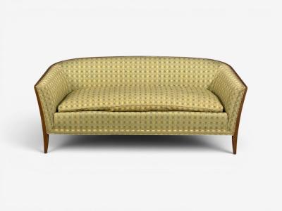 John Stuart Curved Settee Walnut Fabric USA 1950s