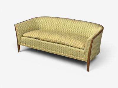 John Stuart Curved Settee Walnut Fabric USA 1950s
