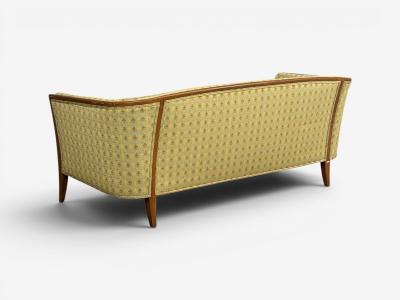 John Stuart Curved Settee Walnut Fabric USA 1950s