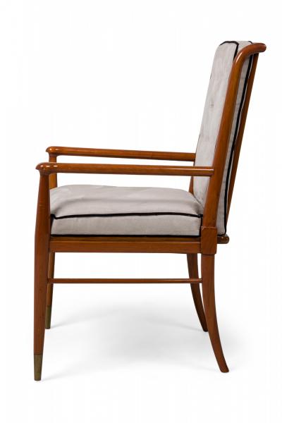 John Stuart John Stuart Walnut and Brass Gray Suede Upholstered Armchair