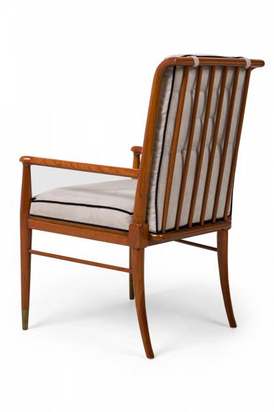 John Stuart John Stuart Walnut and Brass Gray Suede Upholstered Armchair