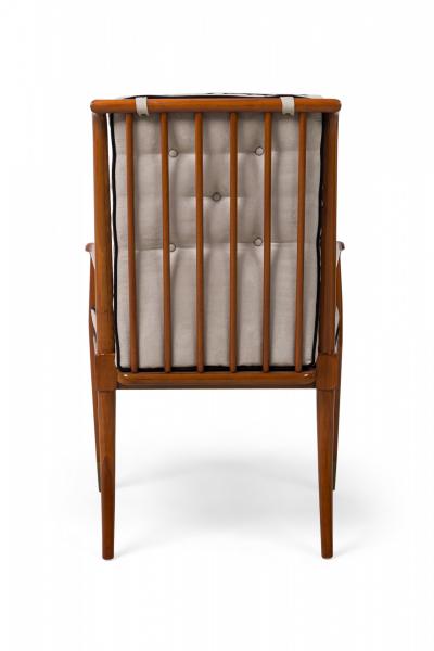 John Stuart John Stuart Walnut and Brass Gray Suede Upholstered Armchair
