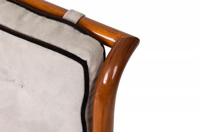 John Stuart John Stuart Walnut and Brass Gray Suede Upholstered Armchair